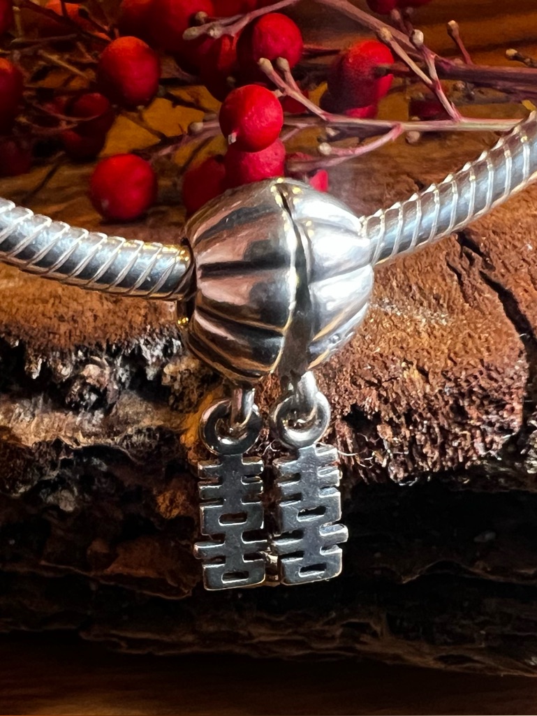 Authentic Pandora Charm Double Happiness Dangle Charm Chinese Sterling Silver